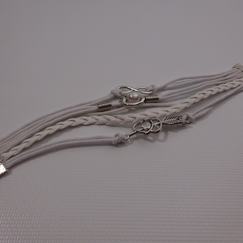 Heart Pearl Infinity Leather White Charm Bracelet - Picture 2 of 4
